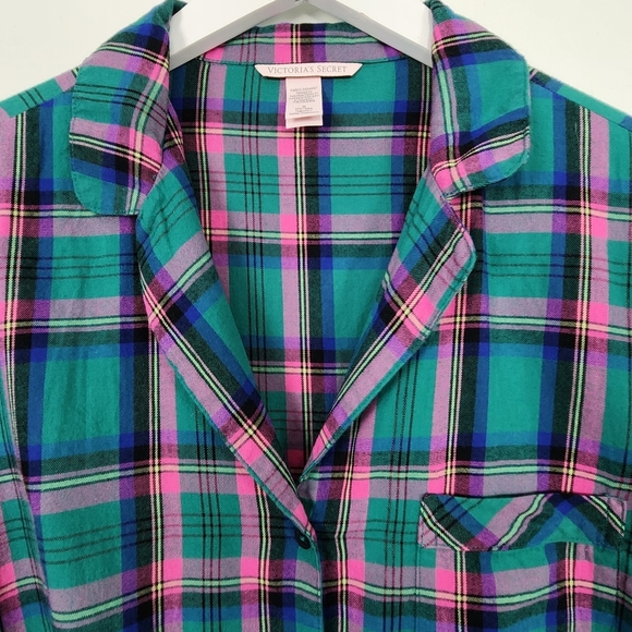 Victoria's Secret Teal Blue and Pink Plaid Flannel 2pc Pockets PJ's Size M - Picture 8 of 16